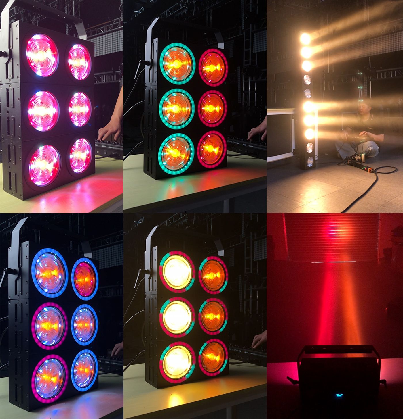 2x100W Amber+Warm White+RGB Blinder Lights+Ring Effect Led Strobe Light