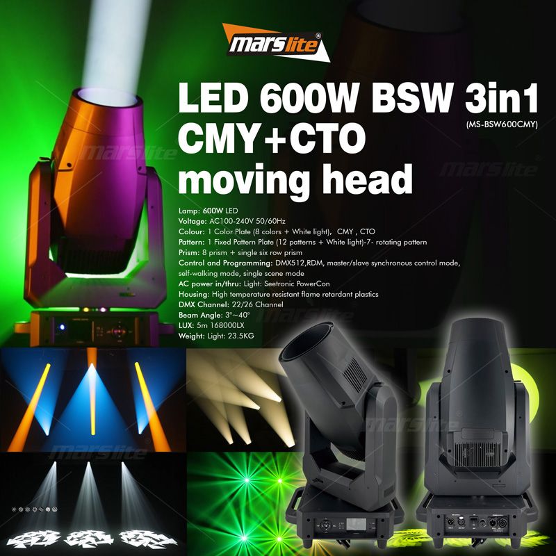 600W LED Beam Spot Wash CTO+CMY Moving Head Light for Concert Theatre Event Stage