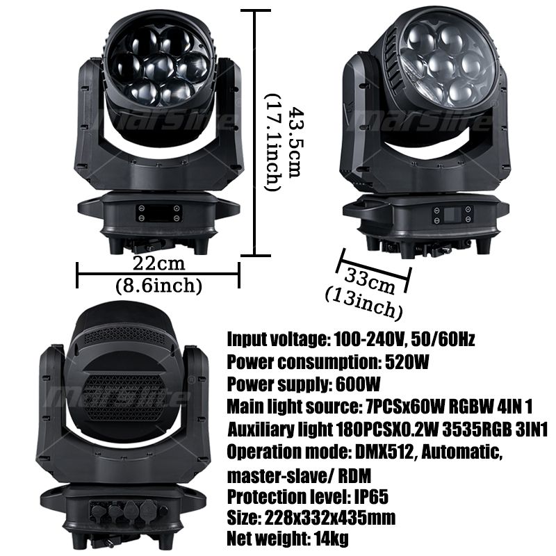 7*60w IP65 Waterproof Led Moving Head Stage Light Aura Effect Zoom Wash Moving Head Dj Light